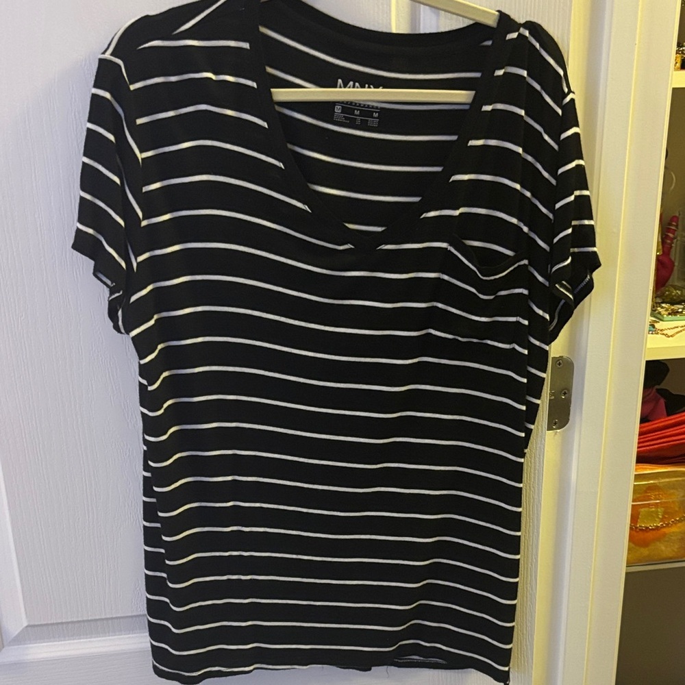 Marc New York Black and White Striped Short Sleeve Tee